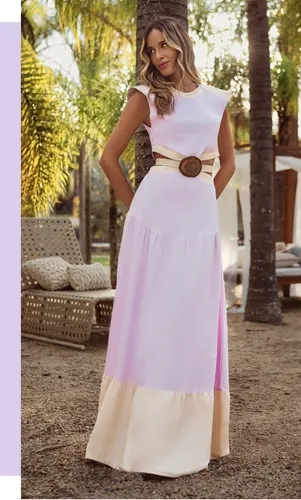 Vestido Longo Bicolor Linho