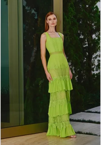 Vestido Longo Verde Lima Renda Chifon