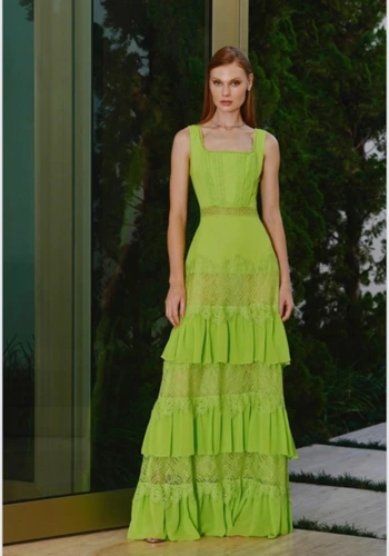 Vestido Longo Verde Lima Renda Chifon
