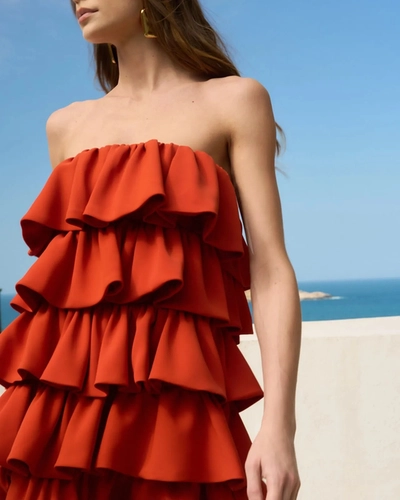 Vestido curto terracota com babados