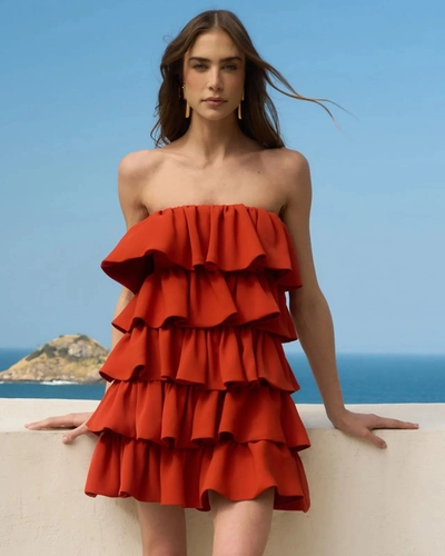 Vestido curto terracota com babados