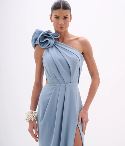 Vestido Longo Ombro Só Detalhe Flor