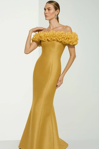 Vestido Longo sereia Dourado Ombro a Ombro